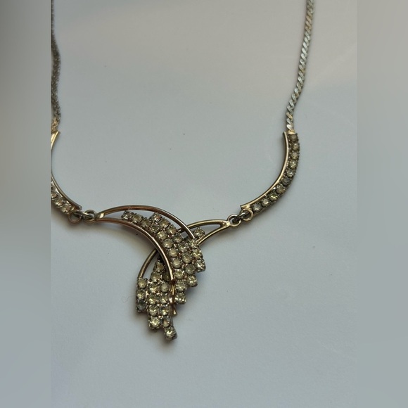 Vintage Gold Tone Rhinestone Statement Necklace Bridal Coquette Glam Choker 17in - Picture 5 of 16